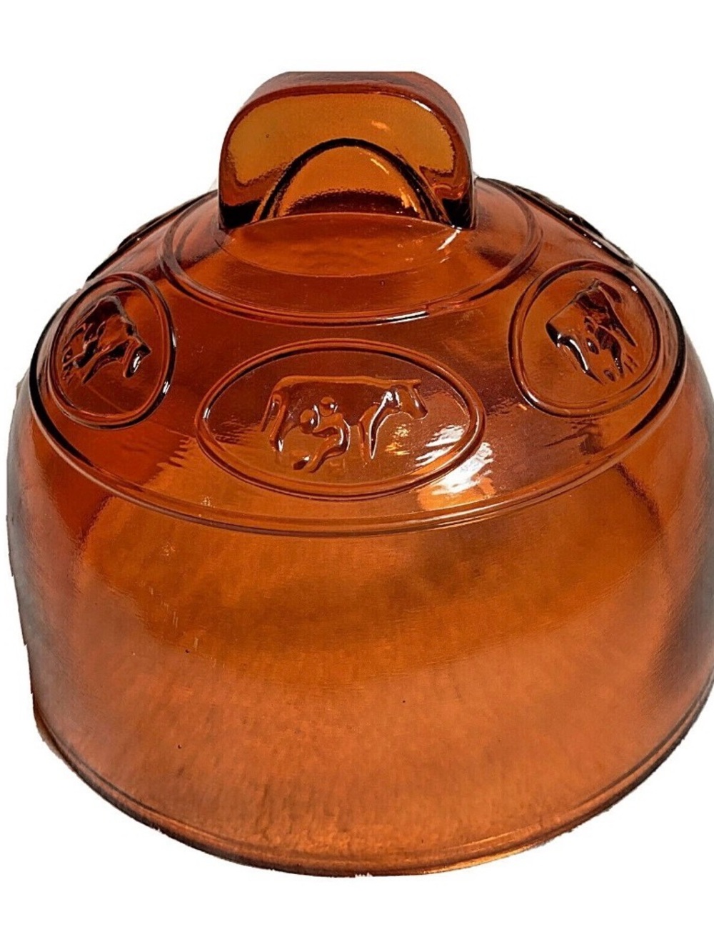 Depression Glass thick Halloween orange cheese dome cow vintage shabby